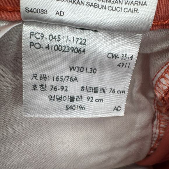 Levi's 511 Jeans Mens 30x30 (29x27 Actual) Slim Salmon Denim White Tab HEMMED - Picture 8 of 9